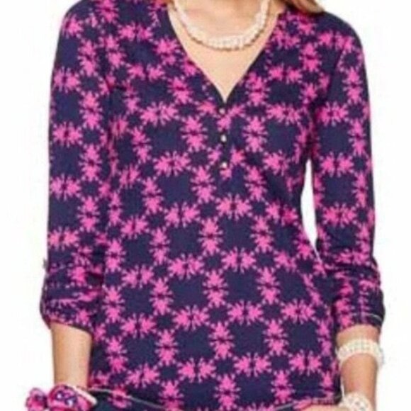 Lilly Pulitzer Janelle Get Hoppy Henley Top Cotton with Frogs size Small - Picture 1 of 6